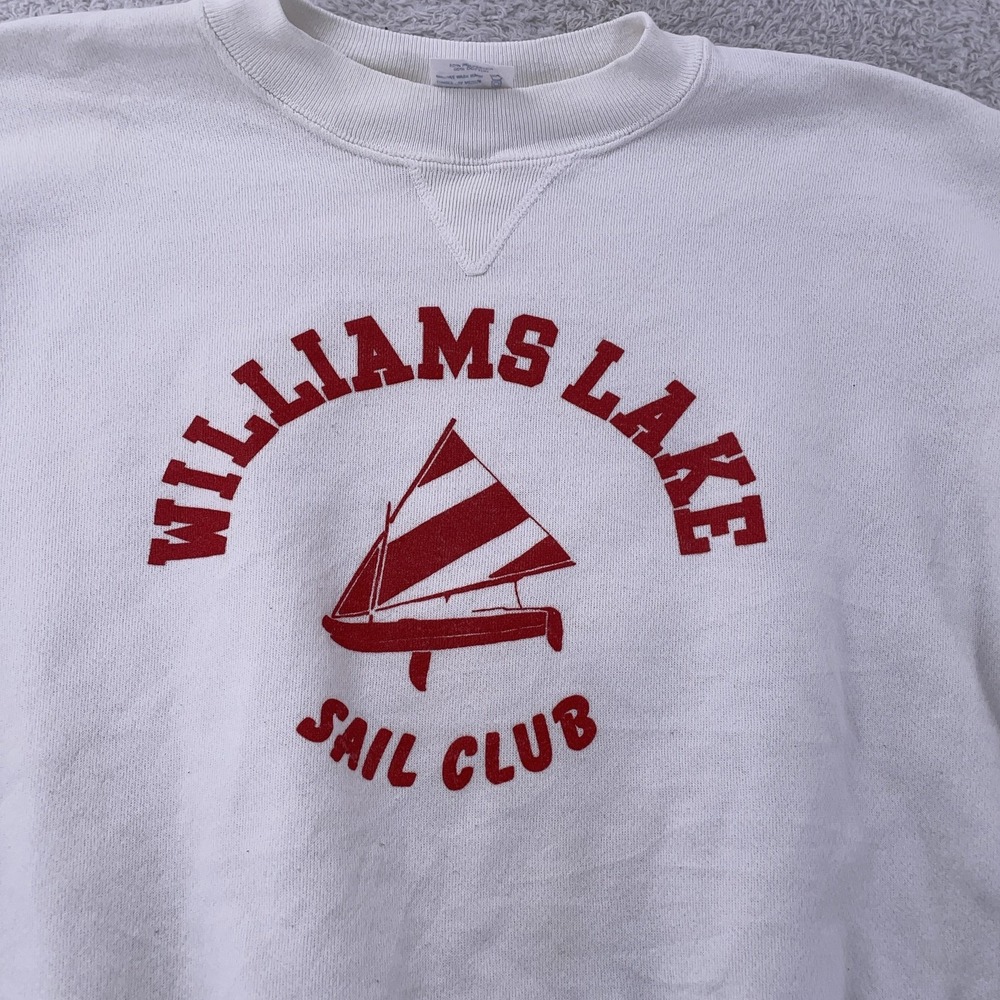 Vintage Williams‎ Lake Sail Club Sweatshirt CROP FIT Small White BIKE USA 90s